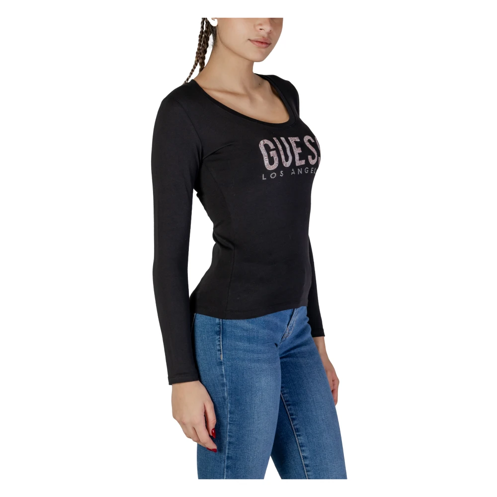 Guess Lange mouwen katoenen T-shirt collectie Black Dames
