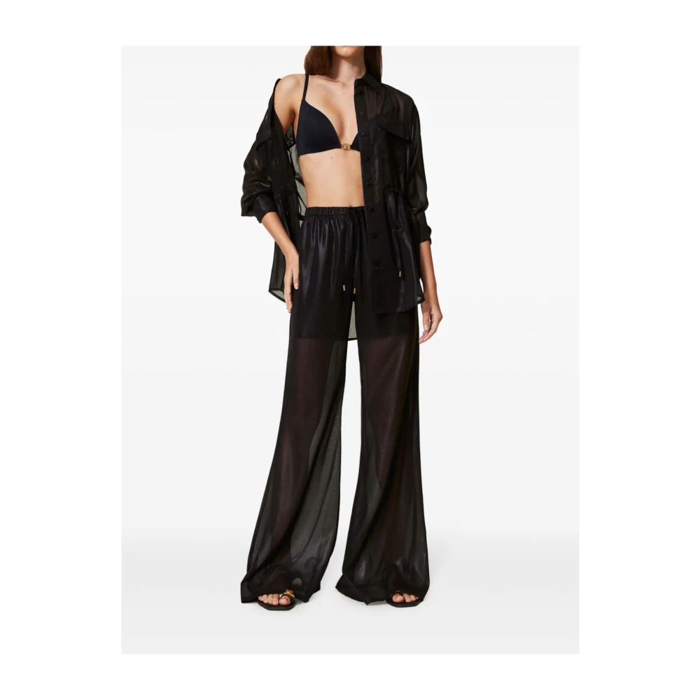 Twinset Zwarte broek met trekkoord in de taille Black Dames
