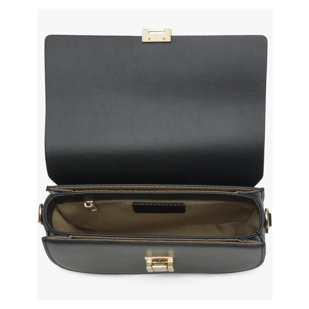 Estro Dames Zwarte Leren Schoudertas Er00114420 Black Dames