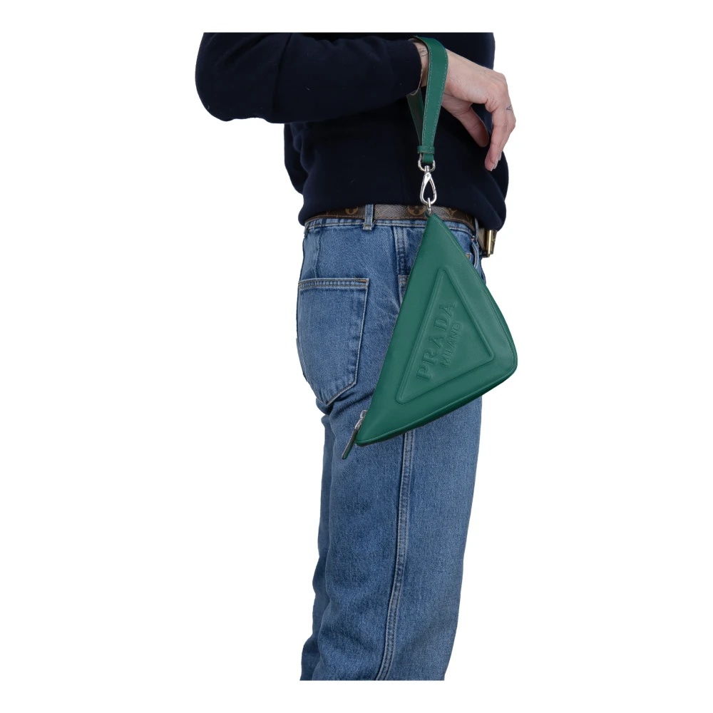 Prada Leren handtas met rits Green Dames