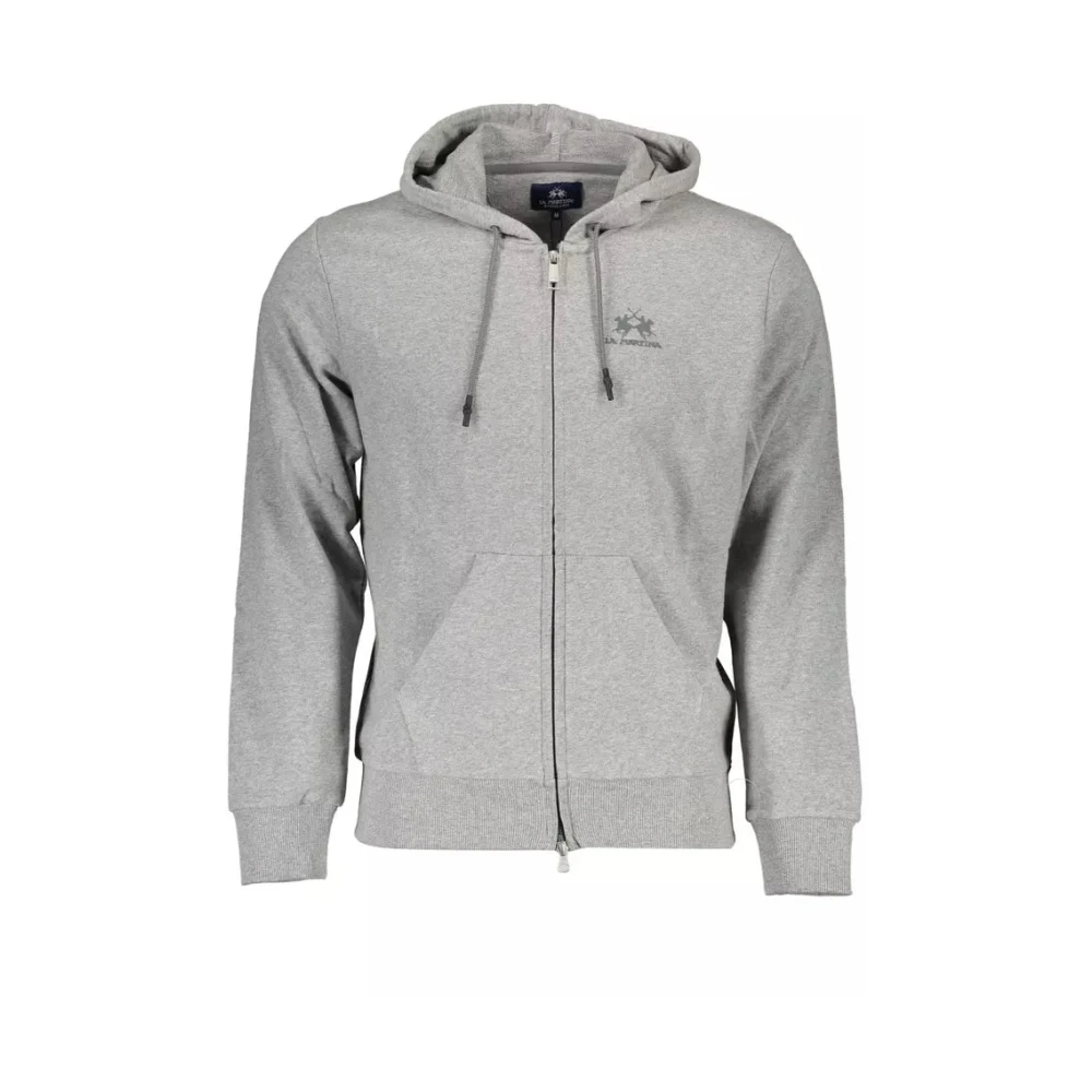 La Martina , Zip-Throughs, Male, Gray, Xl, Gray Cotton Hooded Jumper With Zip And Print