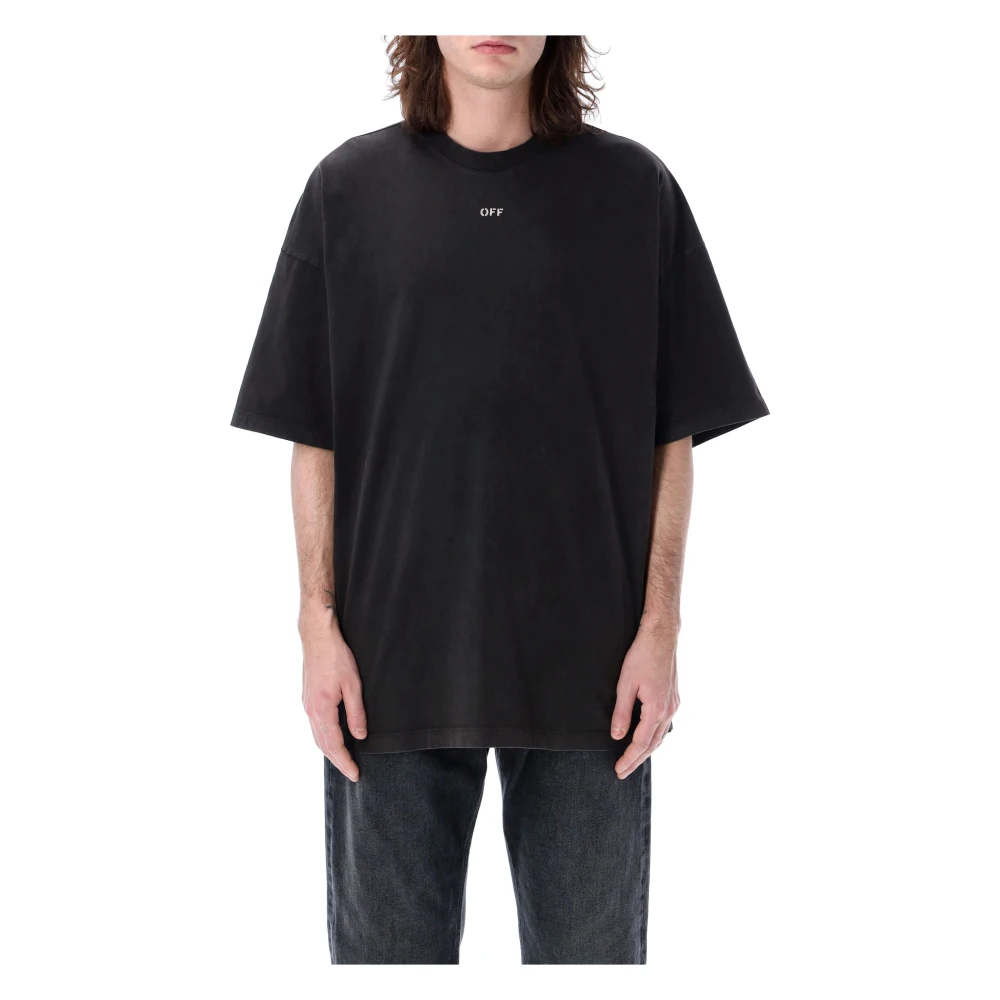 Off White Svart Grå T-shirt med Crewneck Black, Herr