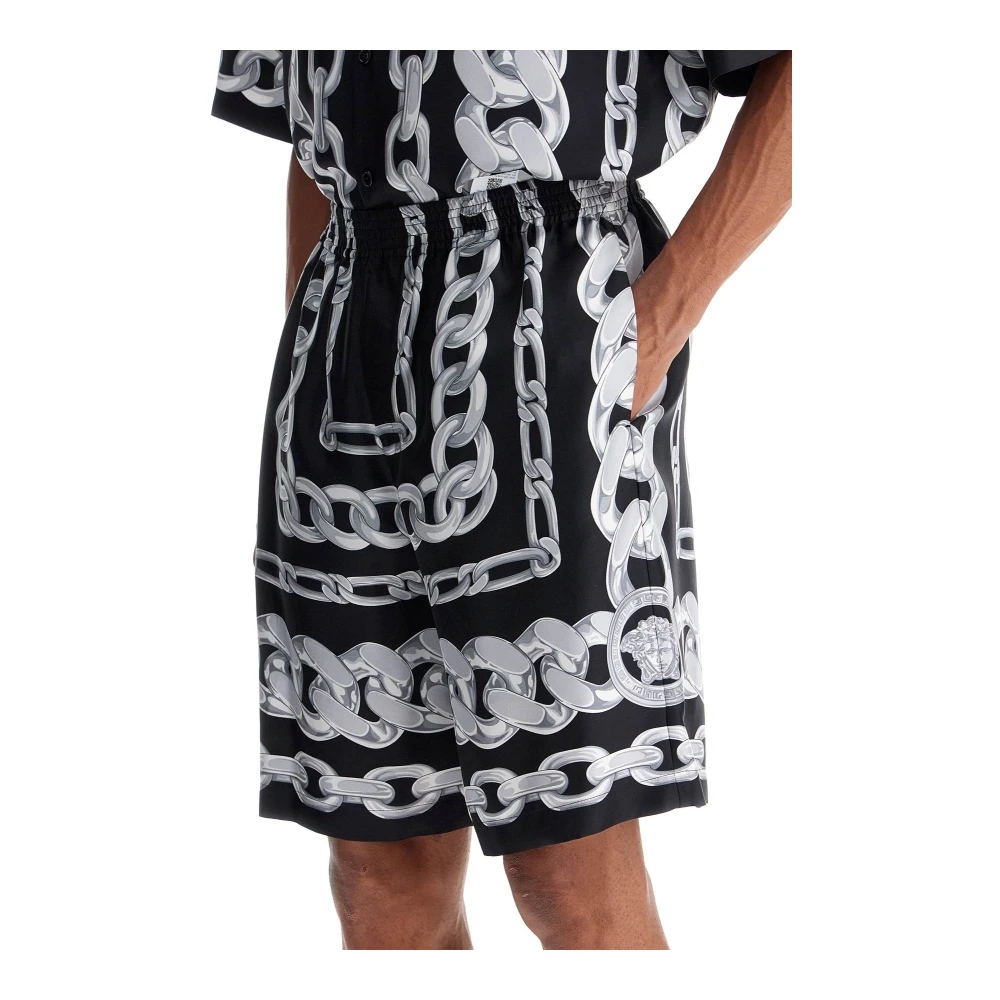 Versace Zijden Medusa Chains Bermuda Shorts Black Heren