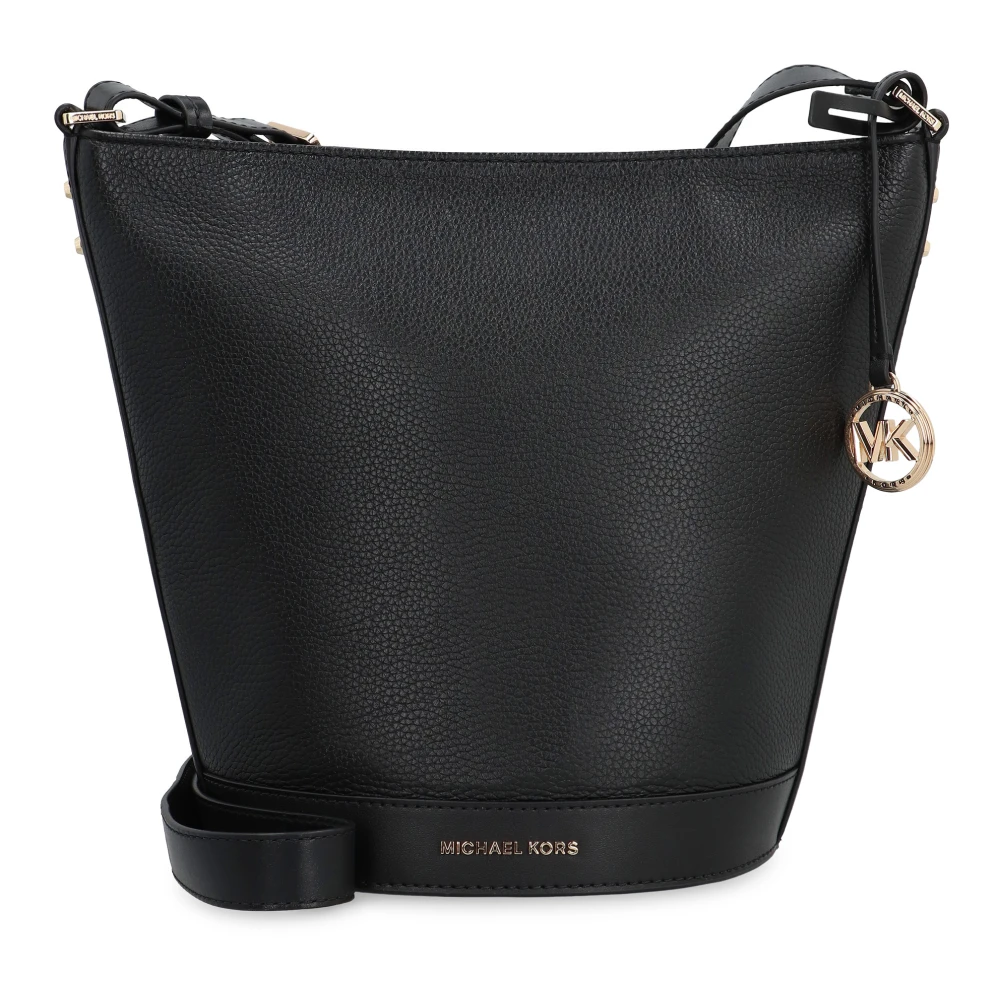 Michael Kors Korrelig Leren Bucket Tas met Logo Bedel Black Dames