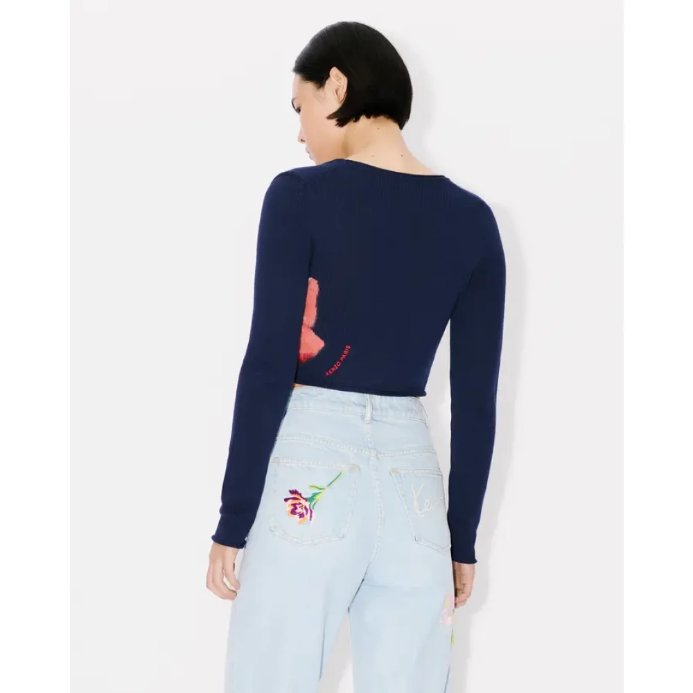 Kenzo Korte Cardigan Rose Katoenen Stof Blue Dames