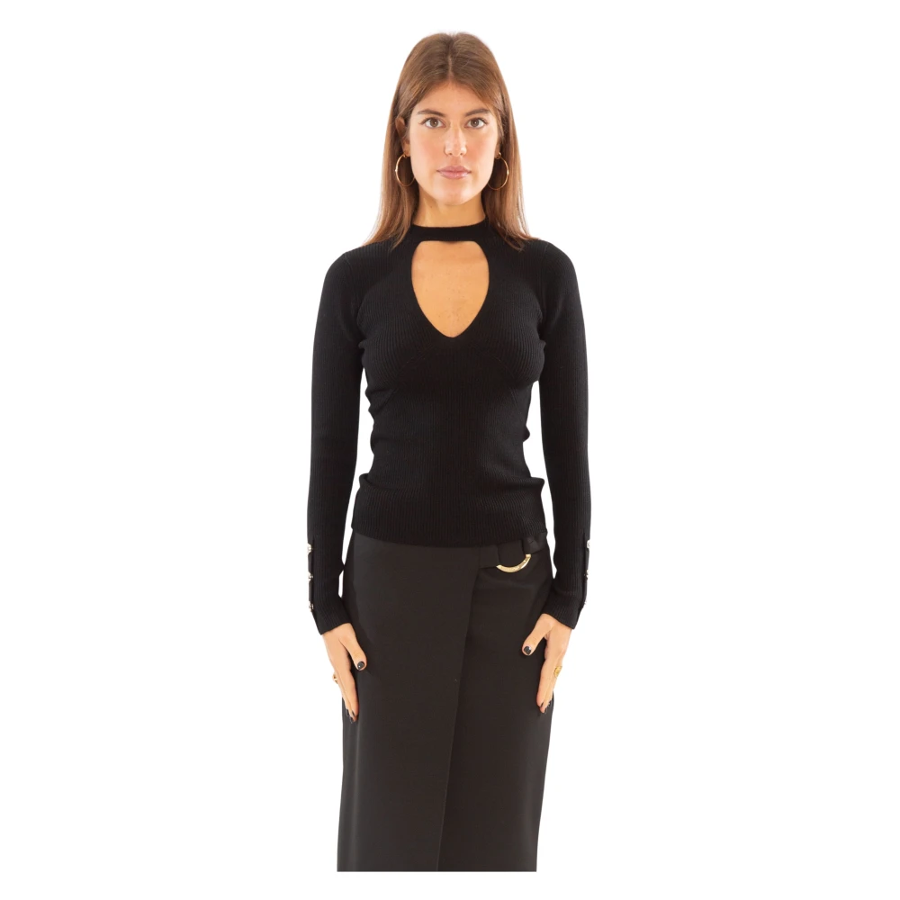 Pinko Geribbelde Cut-Out Sweater in Z99 Black Dames