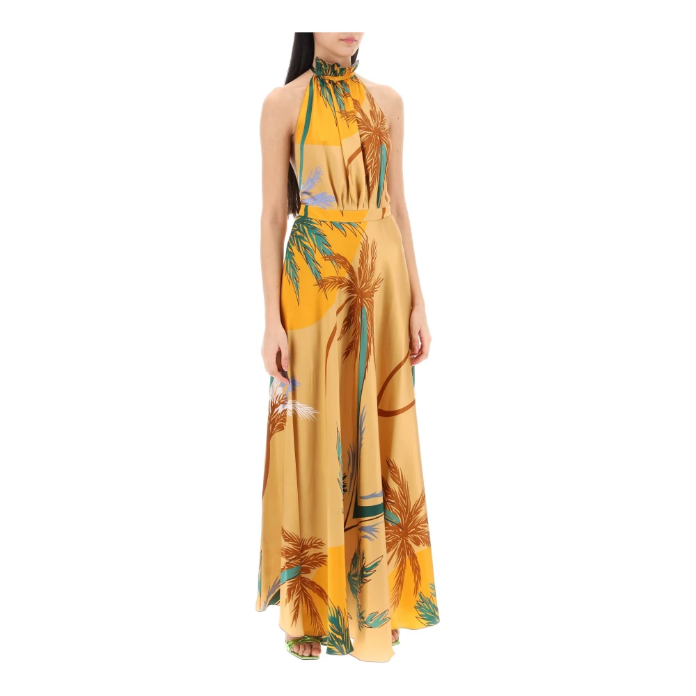 Raquel Diniz Zijden Palmprint Maxi Jurk Orange Dames