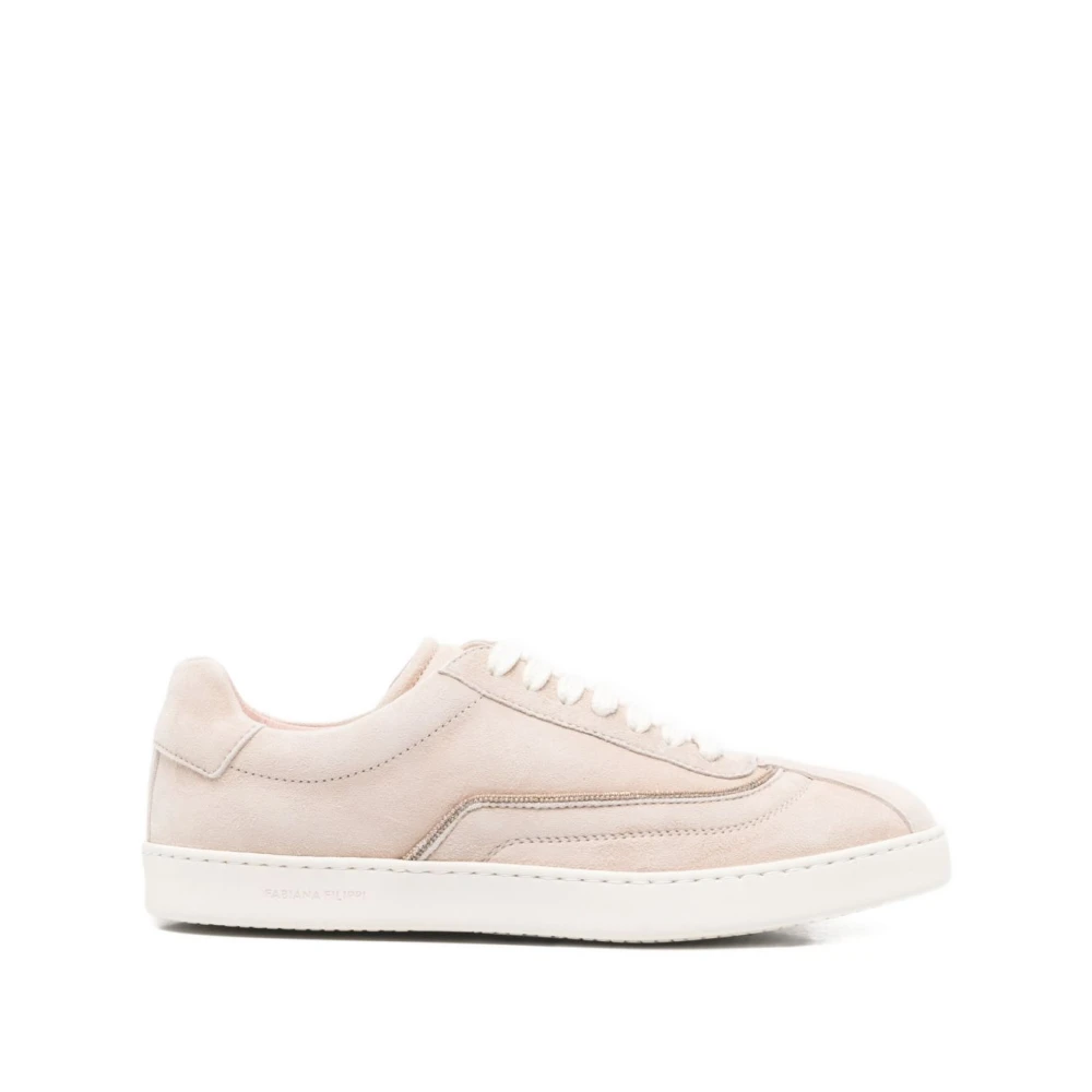 Fabiana Filippi Suède sneakers met diamantdraad borduursel Dames Schoenen Beige