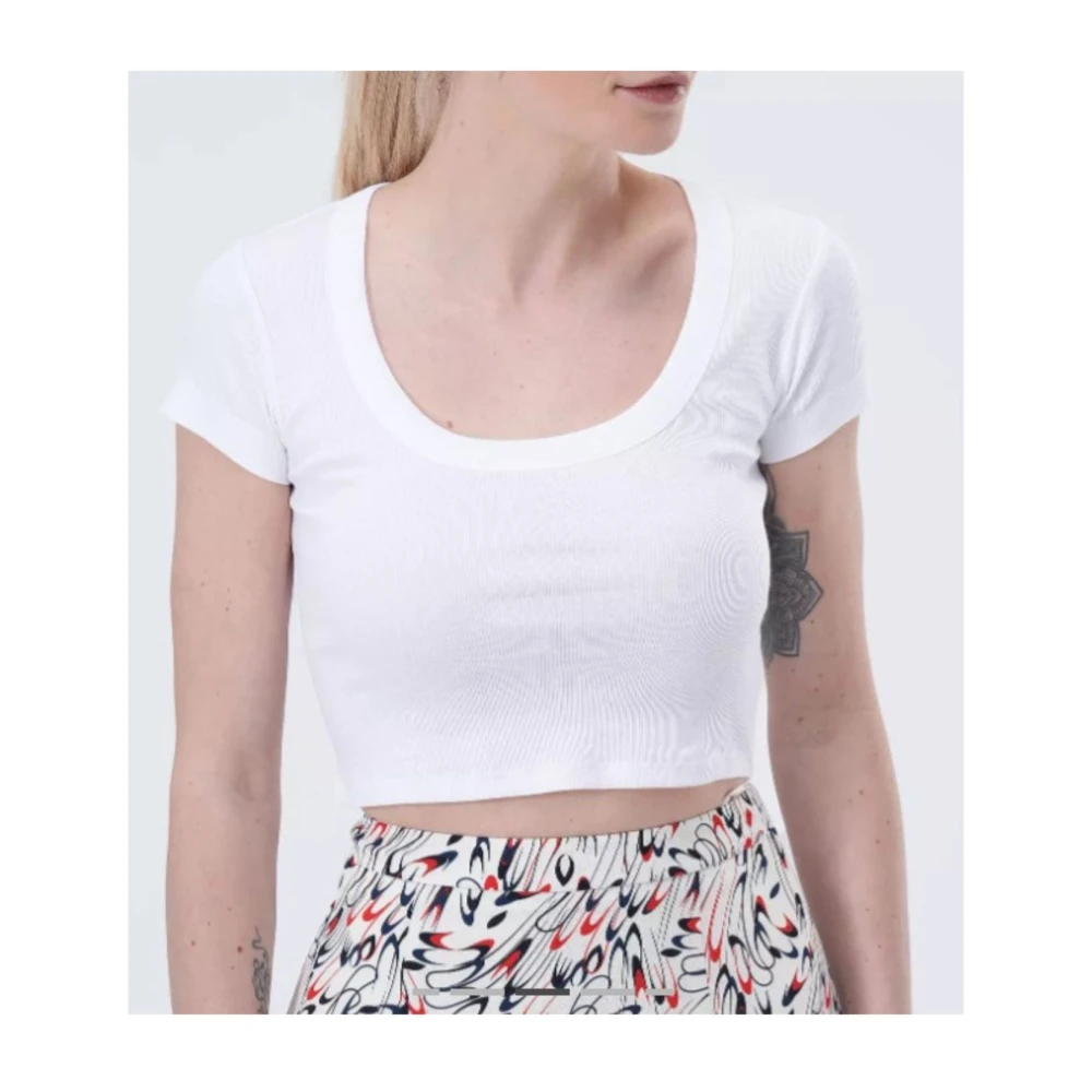 Calvin Klein Katoenen Rib Top Korte Mouw Shirt White Dames