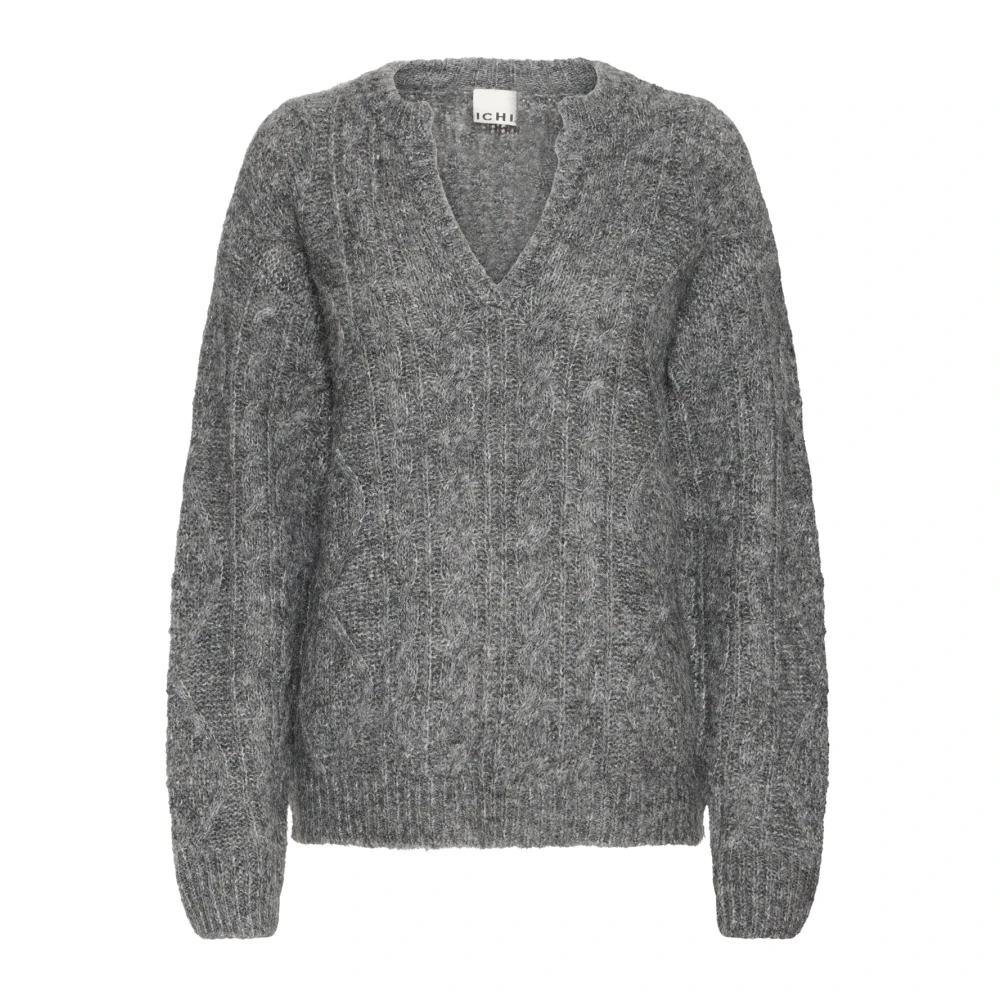 Ichi Women's Gray V-Neck Knitwear, Xs, V-Neck Knitwear