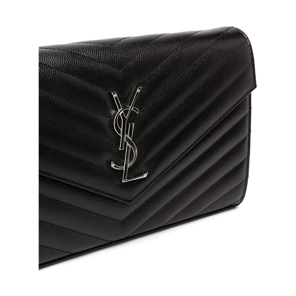 Saint Laurent Zwarte leren schoudertas met metalen initialen Black Dames