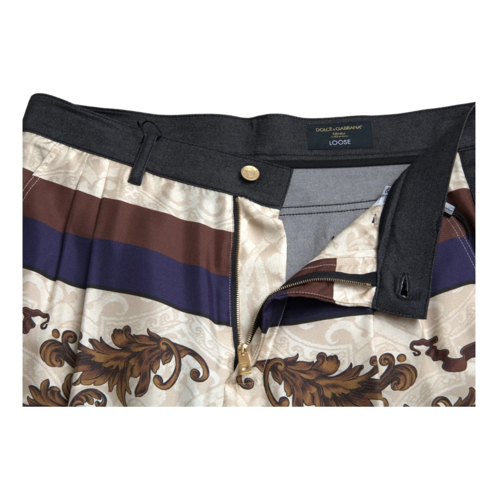 Dolce & Gabbana Elegante zijden skinny broek met wapenprint Multicolor Heren