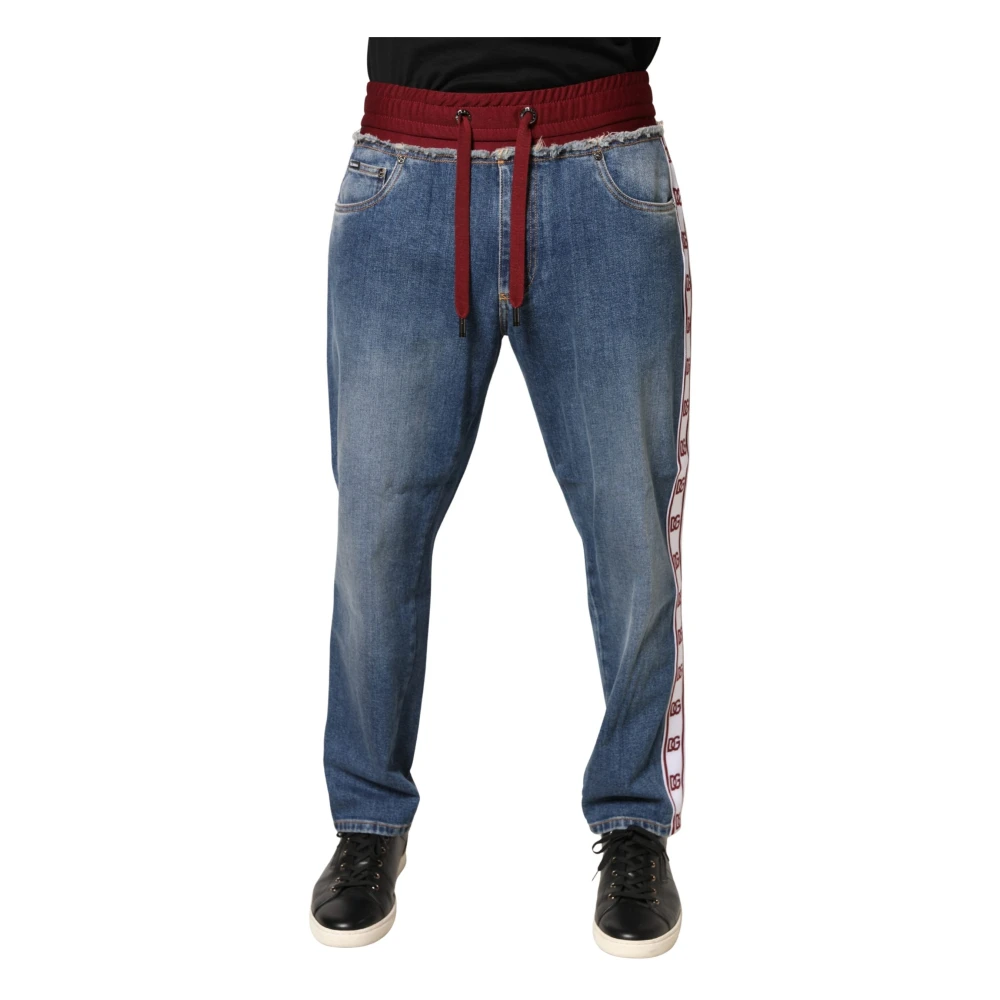 Dolce & Gabbana Men's Blue Loose Fit Jeans, 3XL, Drawstring Straight Denim Jeans
