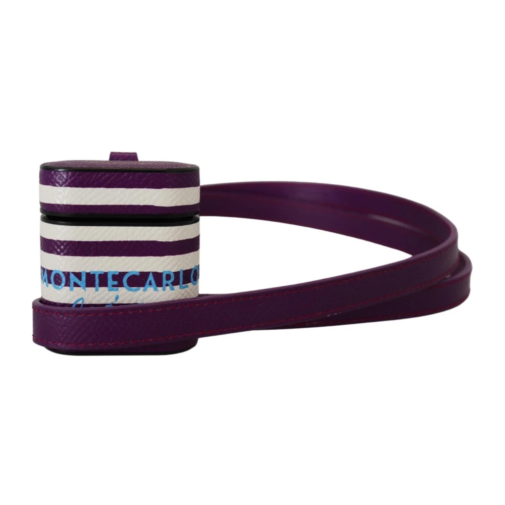 Dolce & Gabbana Paars Leren Band Airpods Hoesje met Gouden Metalen Logo Purple Dames