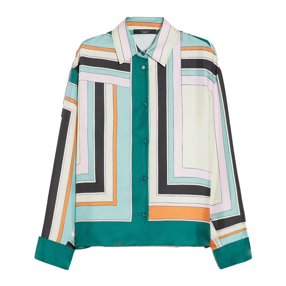 Max Mara Weekend Groene Zijden Twill Bedrukte Overhemd Multicolor Dames