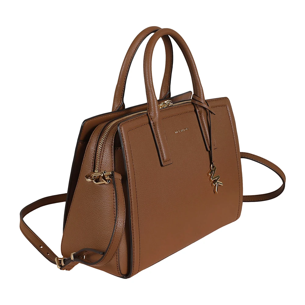 Michael Kors Zwarte Gehamerde Leren Satchel Tas Brown Dames