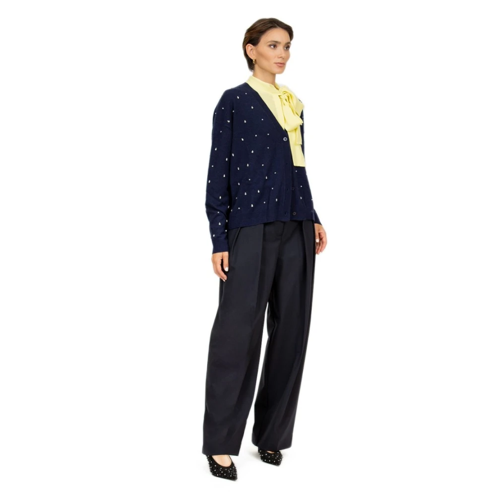 Semicouture Blauwe Cashmere Cardigan met Strass Detail Blue Dames