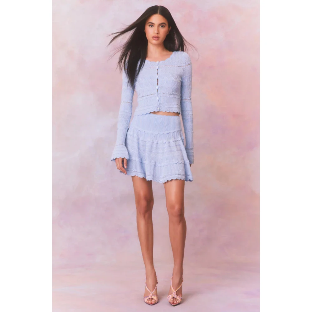 Loveshackfancy Scallop Pointelle Media Cardigan Blue Dames