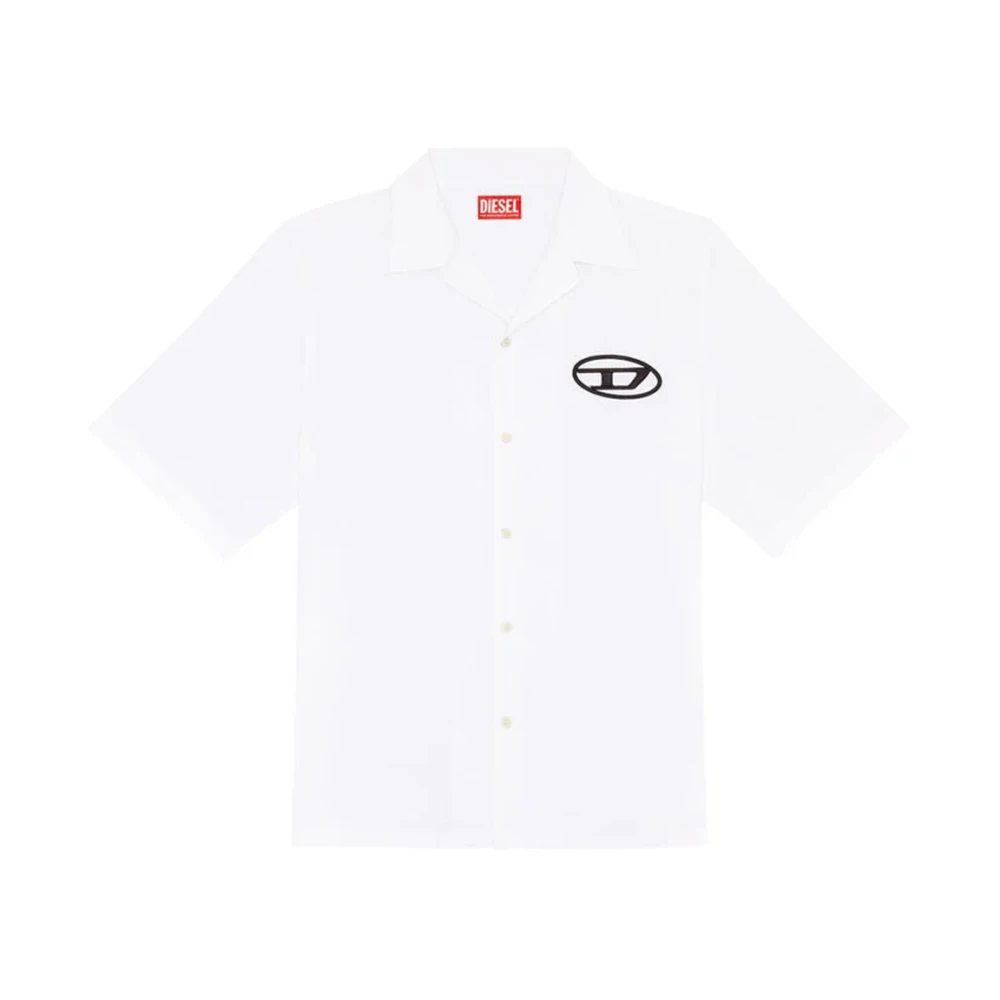 Diesel Witte Lange Mouwen Poplin Shirt met Geborduurd Logo White Heren