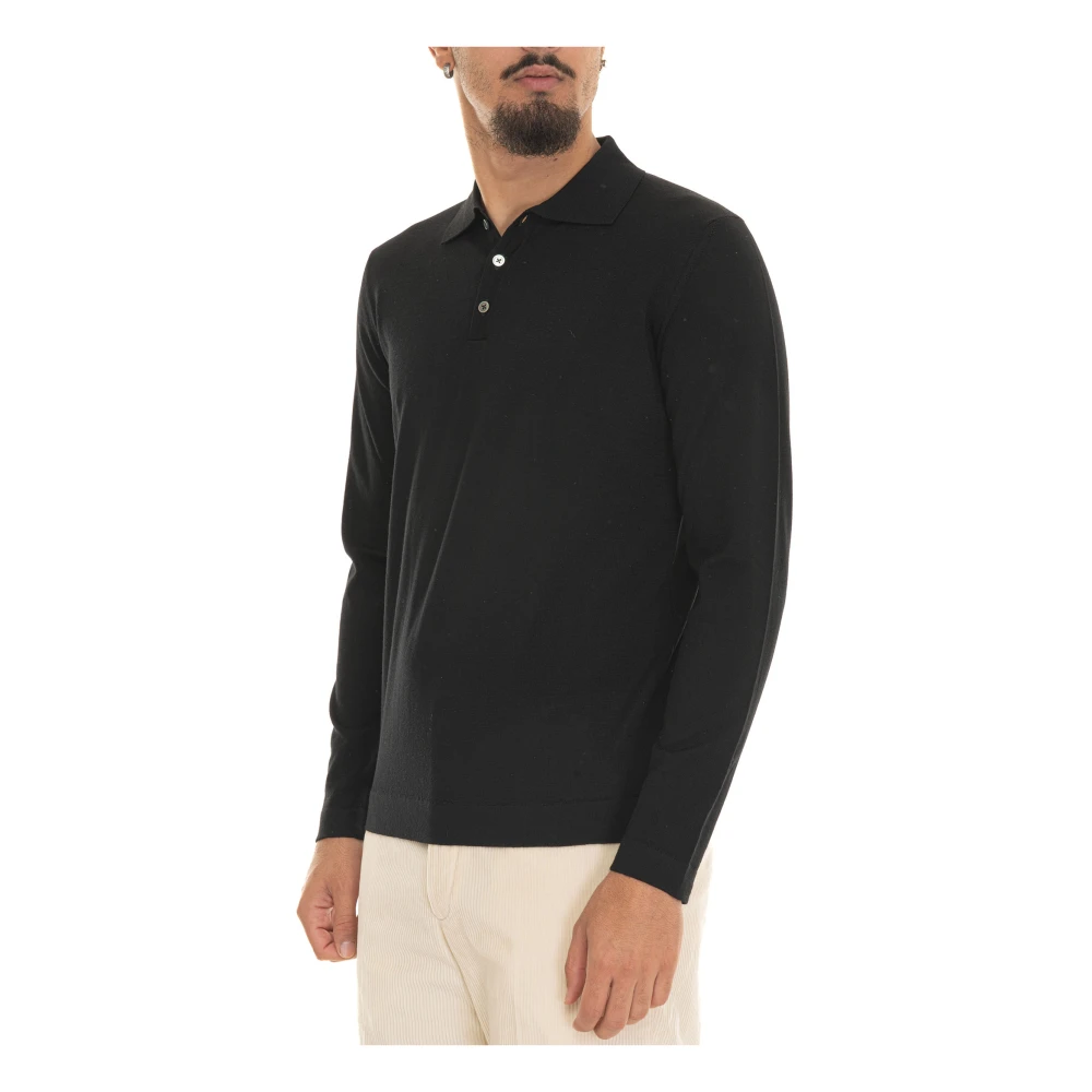 Hindustrie Merino wol lange mouw poloshirt Black Heren