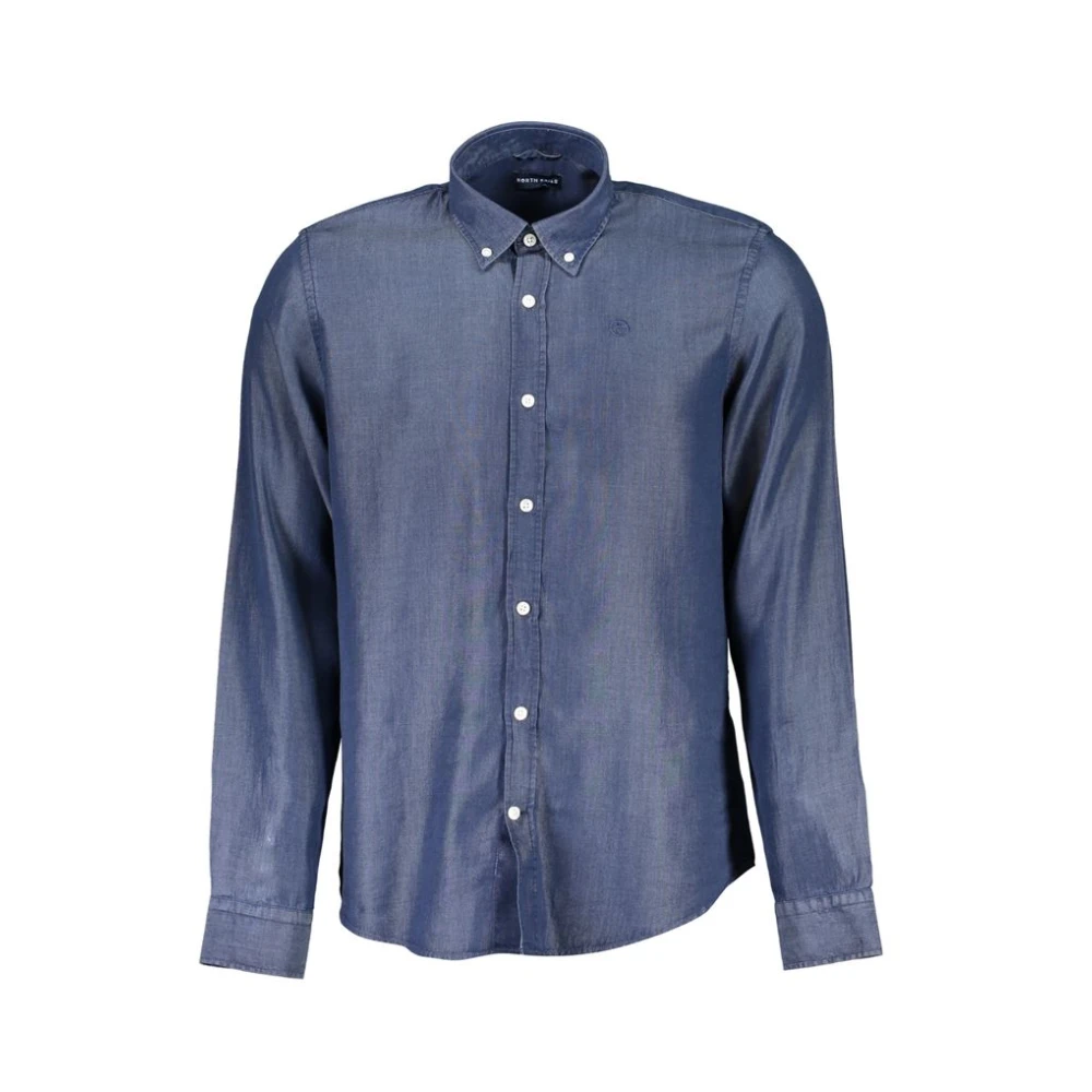 North Sails Blauwe Lyocell Overhemd Geborduurd Logo Blue Heren