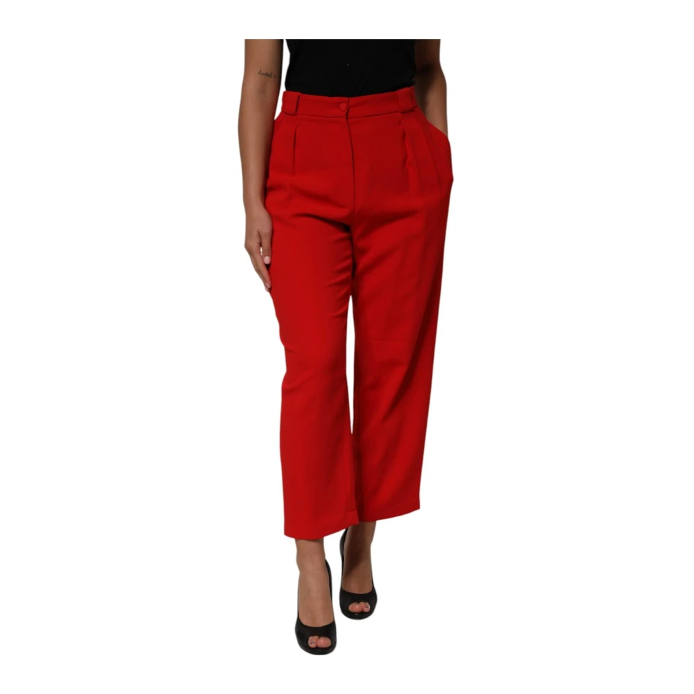 Dolce & Gabbana Women's Red High-Waist Straight Trousers With Zipper