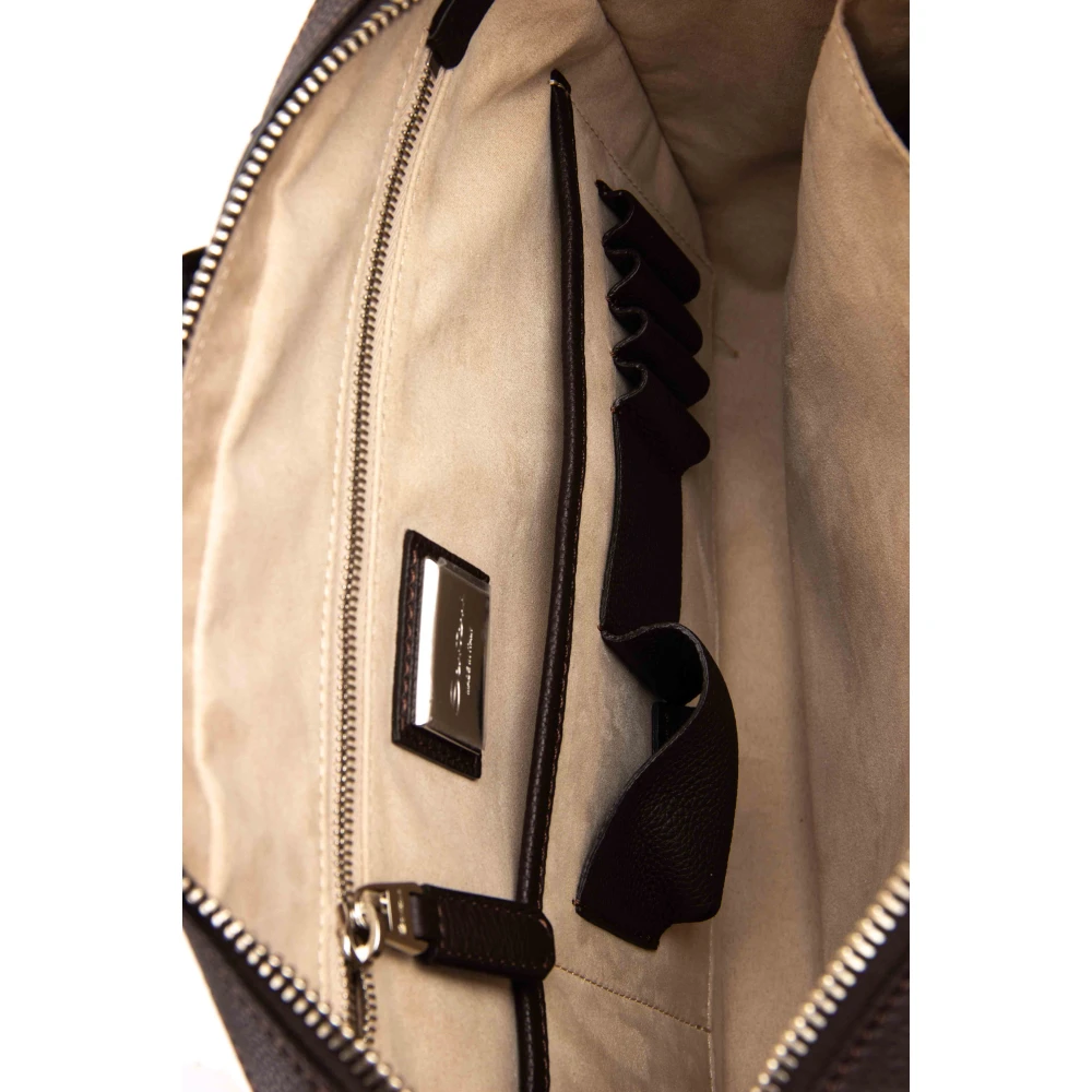 Santoni Leren Schoudertas Gehamerd Brown Unisex