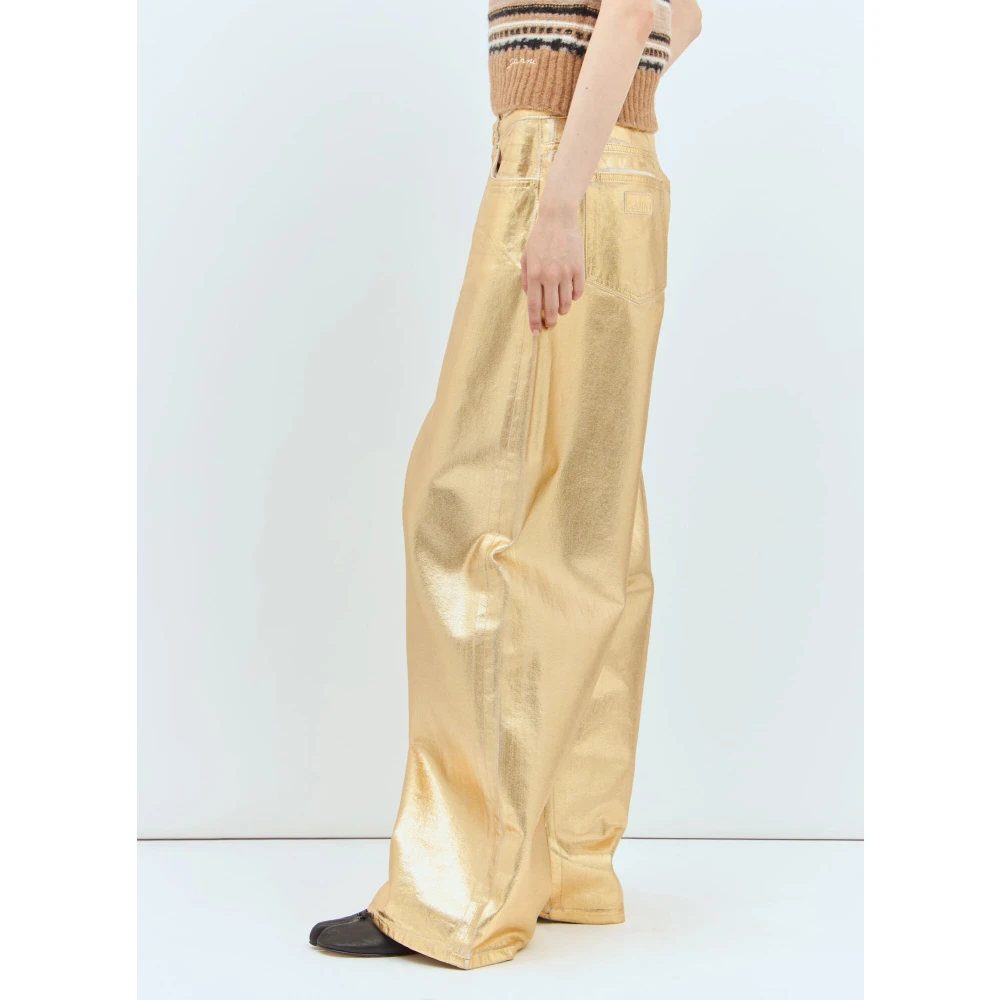 Ganni Coated Foil Wide Leg Jeans Yellow Dames