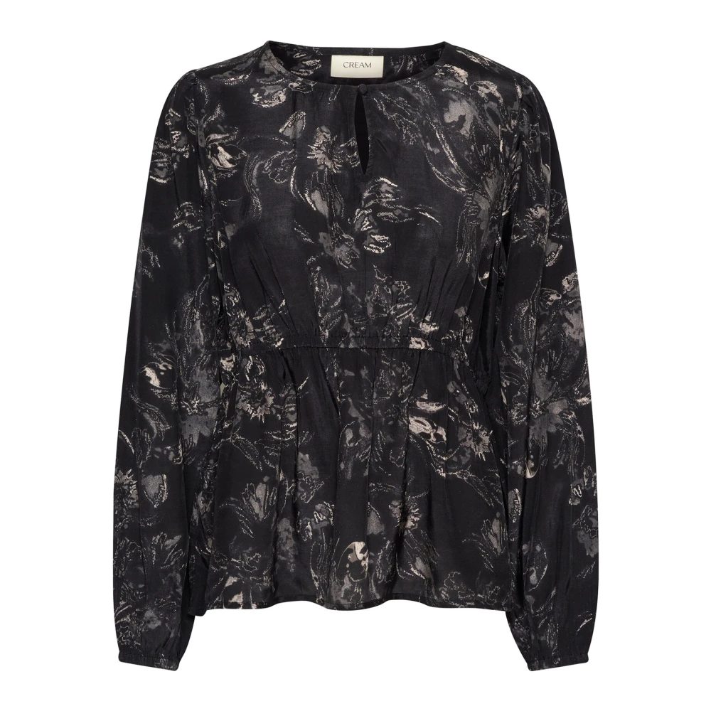 Cream Zwart en wit abstract bloemenblouse Black Dames