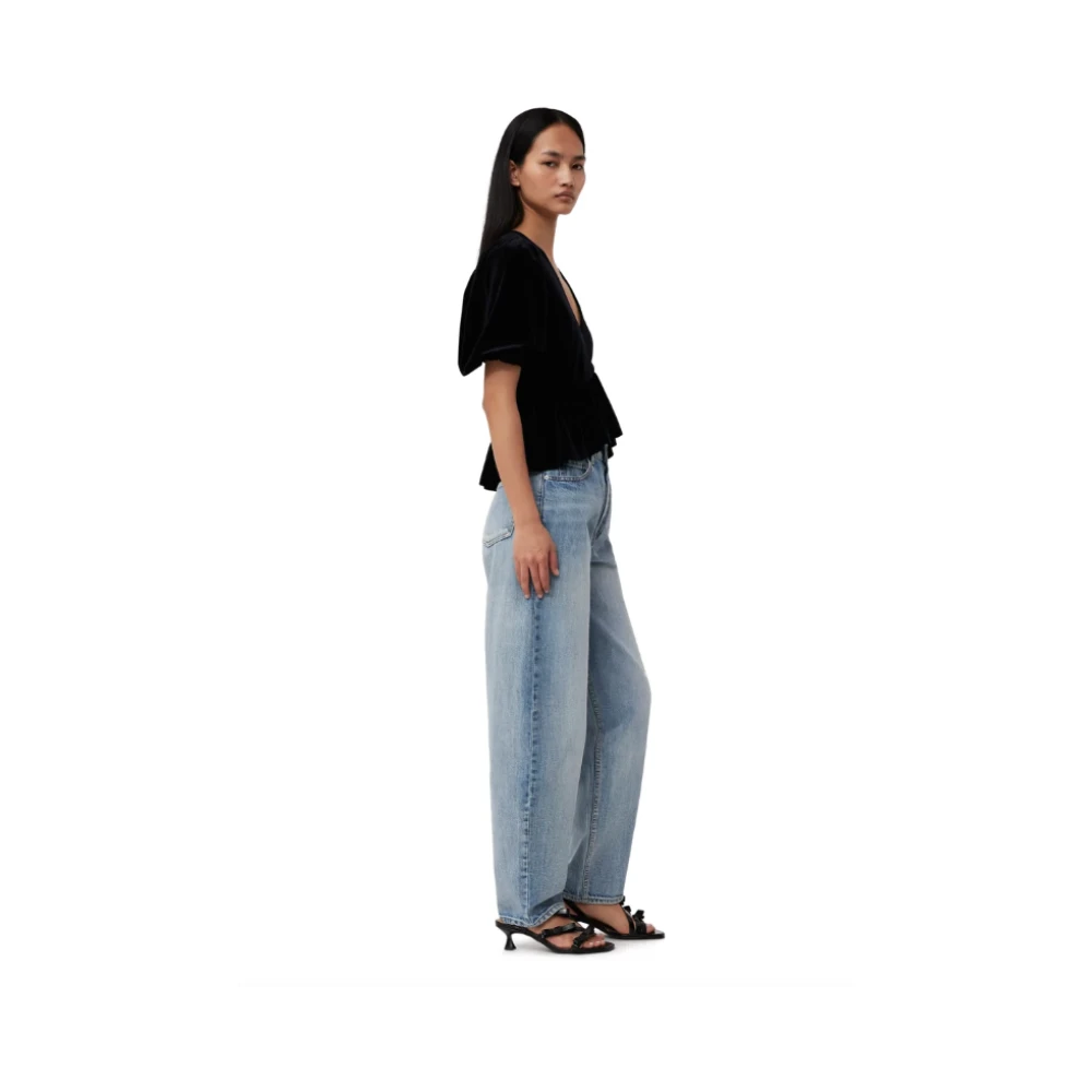 Ganni Zwarte Velvet V-Hals Blouse Black Dames
