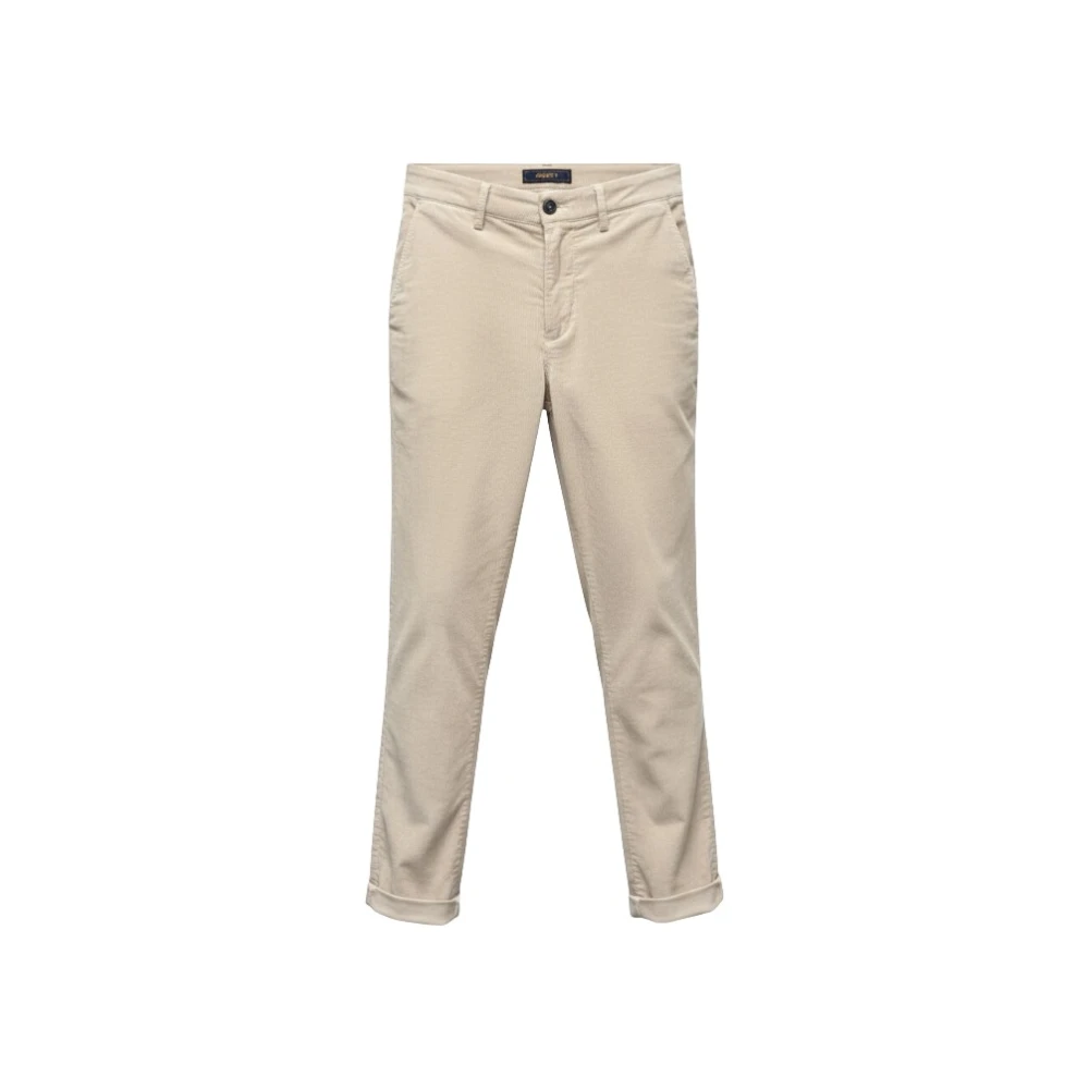 40Weft Herr Beige Byxor M, Bomull, Slim-Fit Byxor