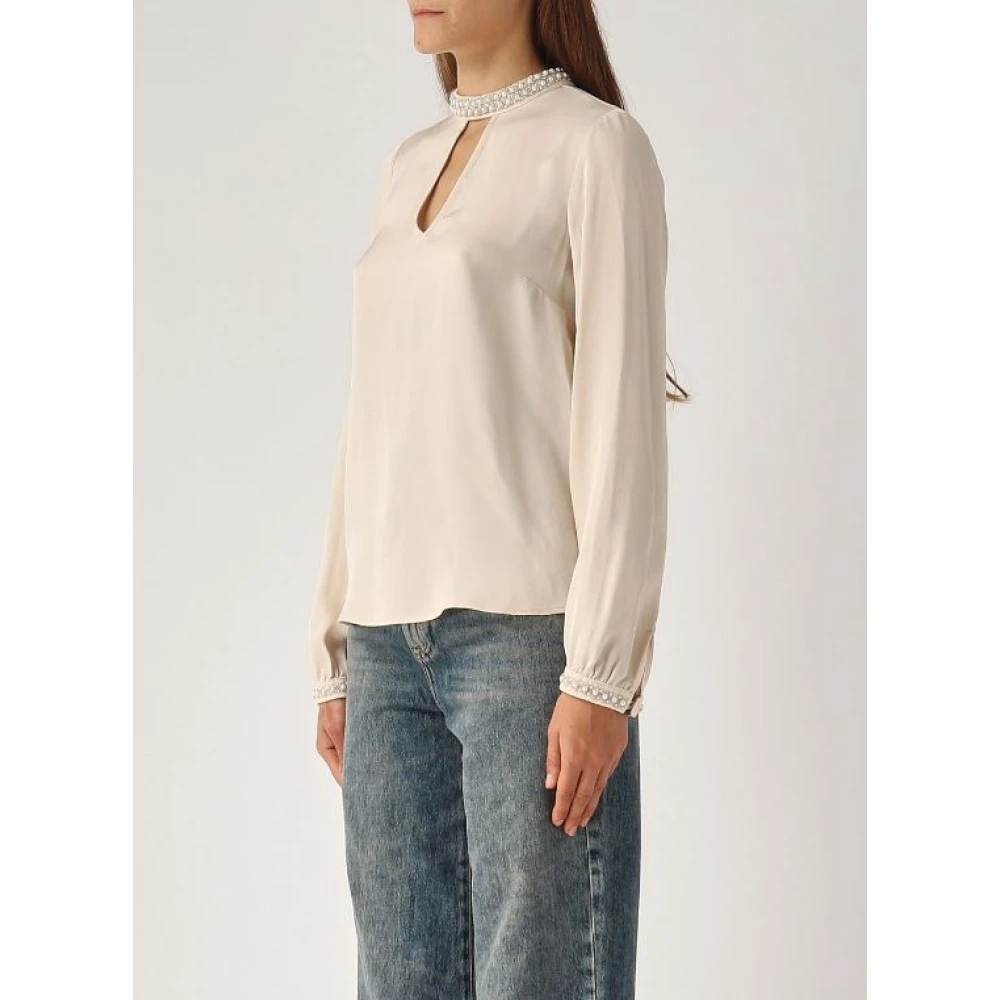 Twinset Crepe Blouse met Handgeborduurde Details Beige Dames