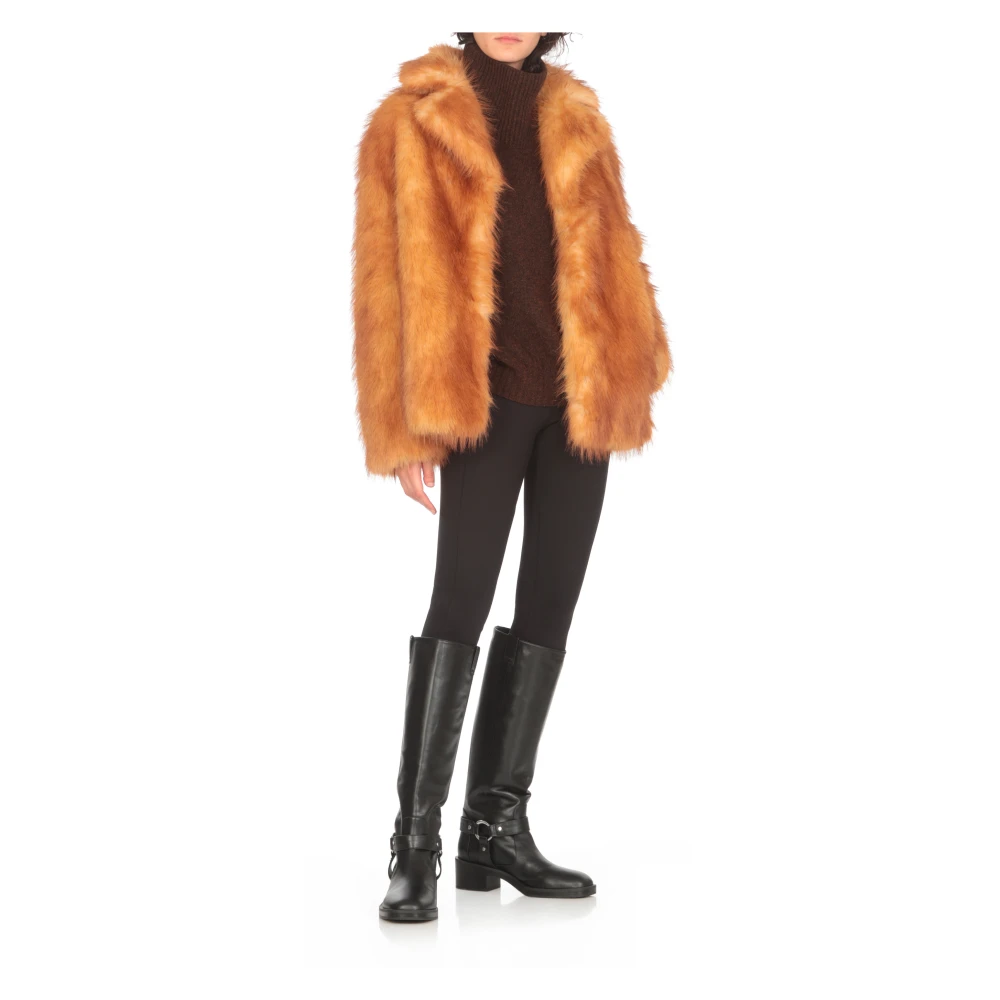 Stand Studio Bruine Faux Fur Kraag Jas Brown Dames