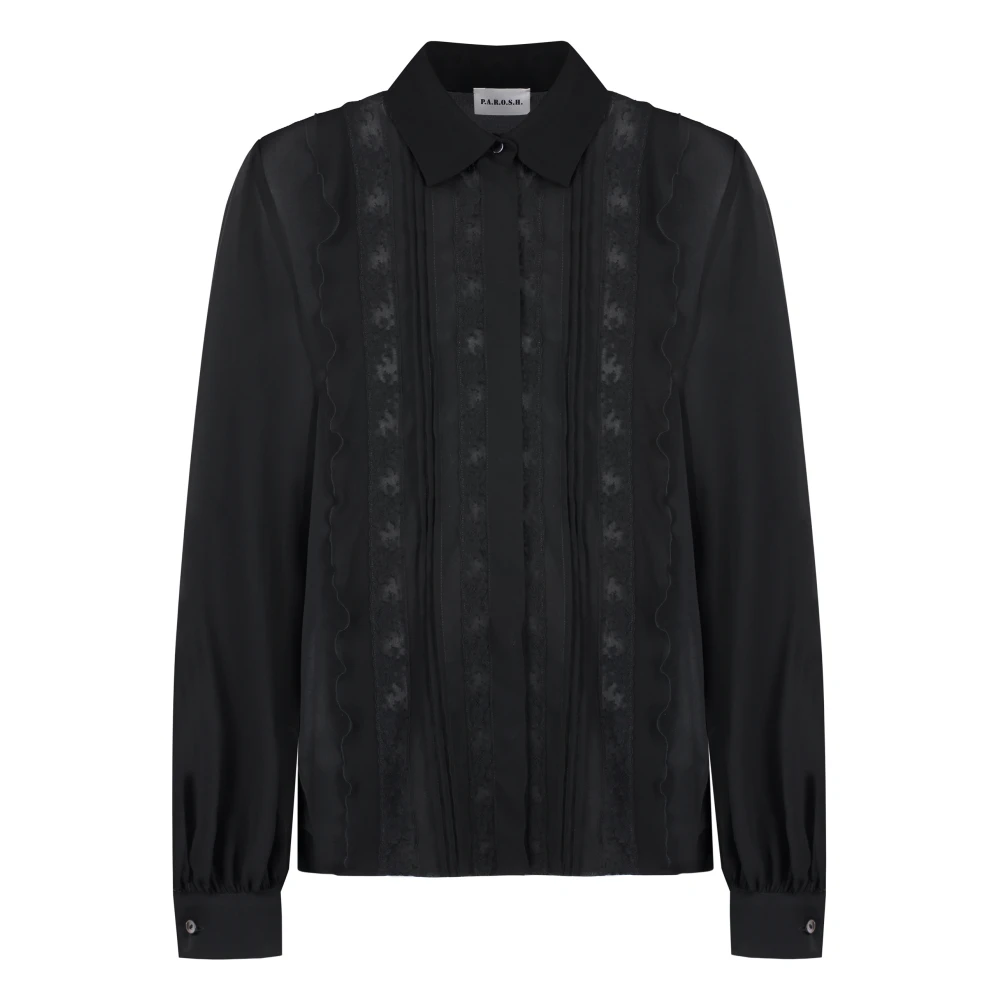P.a.r.o.s.h. Gerimpeld Georgette Shirt met Kant Details Black Dames