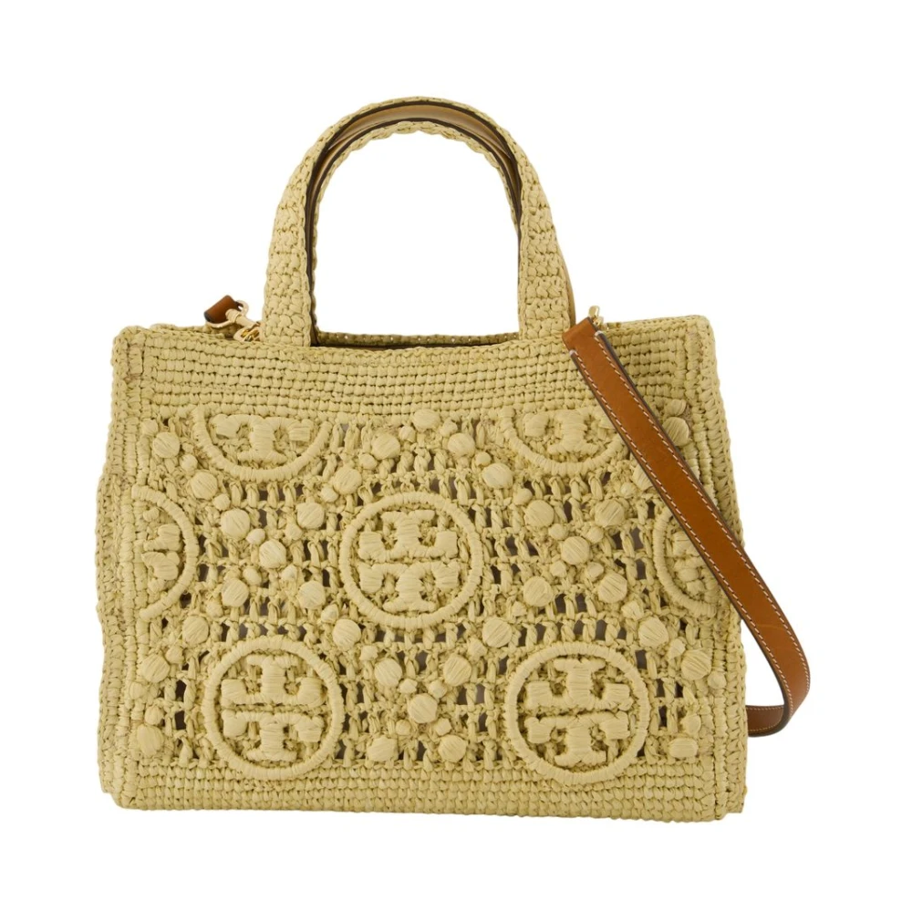 Tory Burch Women's Green Monogram Raffia Shopping Bag