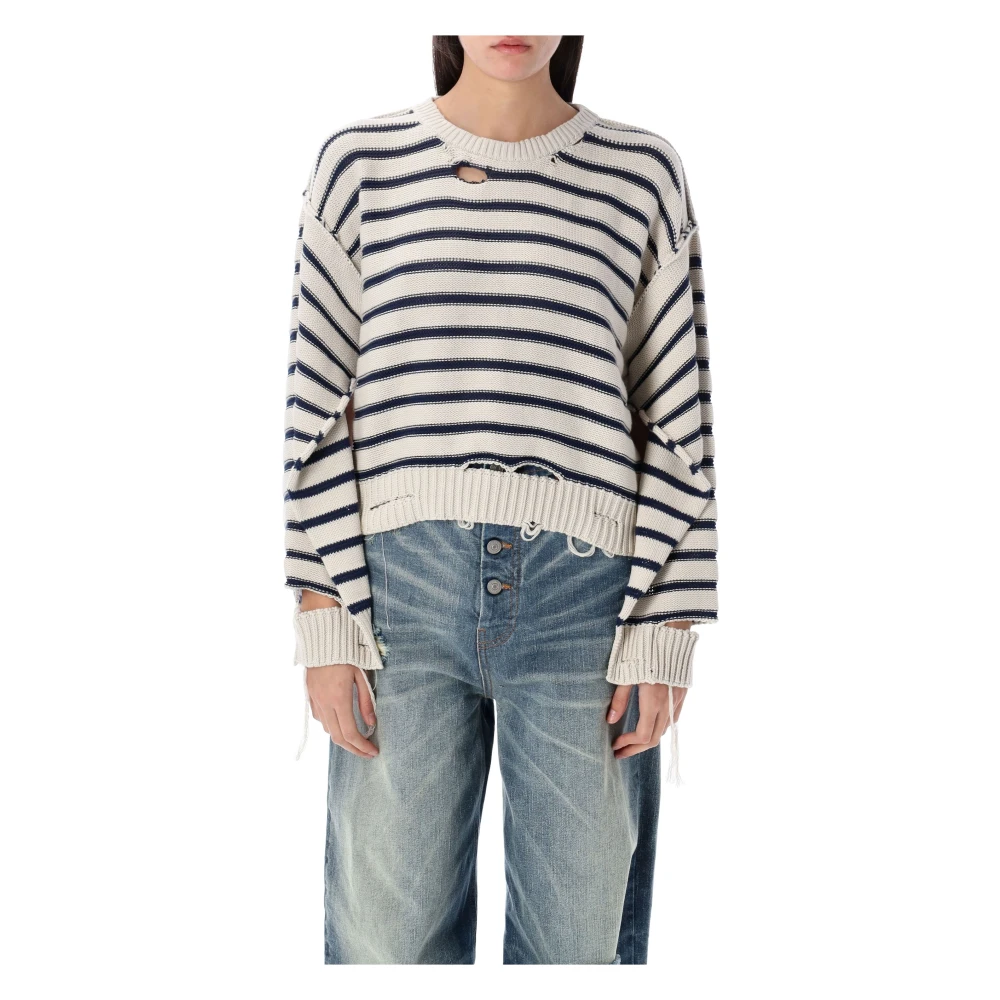 MM6 Maison Margiela Gestreepte gebreide trui met deconstructieve mouwen Beige Dames