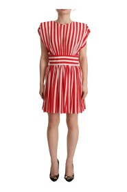 Red White Stripes Silk Mini A-line Dress