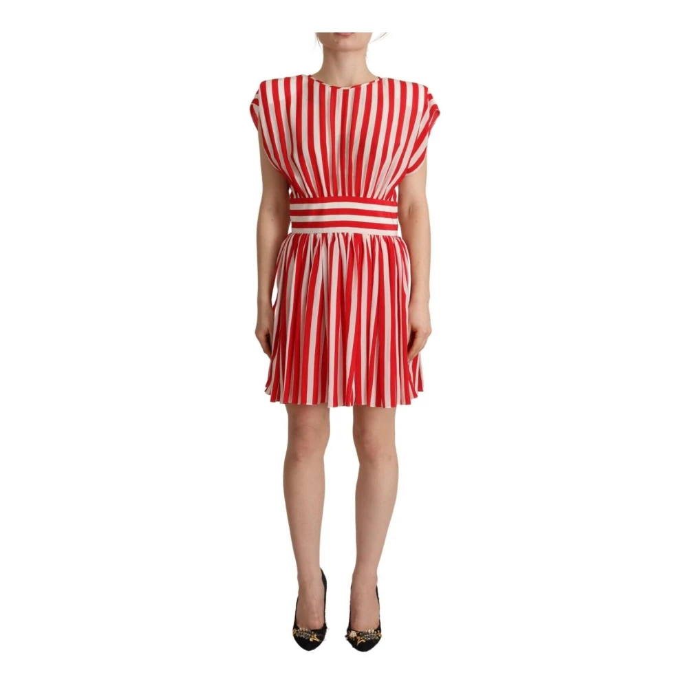Dolce & Gabbana Women's Red Short Dresses, Xs, Silk Mini A-Line Dress With White Stripes