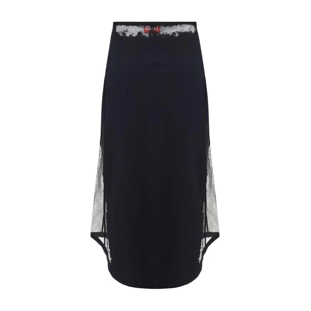 Diesel Asymmetrische Katoenen Rok met Transparante Panelen Black Dames