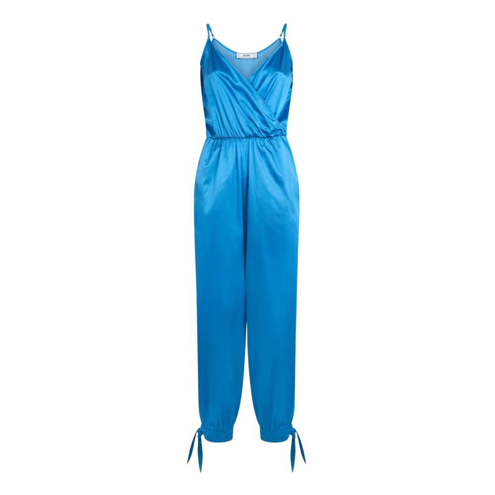 Jijil Lång Satinblå Jumpsuit med Tunna Band Blue, Dam