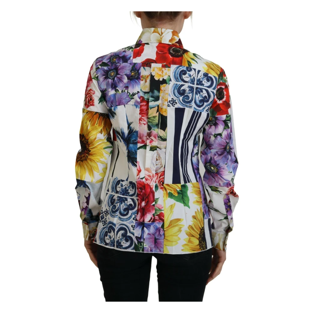 Dolce & Gabbana Multicolor Bloemenkatoenen Blouse met Kraag Multicolor Dames