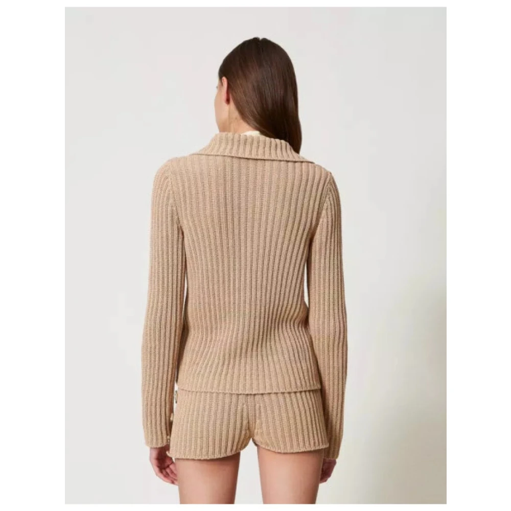 Twinset Gebreid jasje met uitlopende kraag Beige Dames