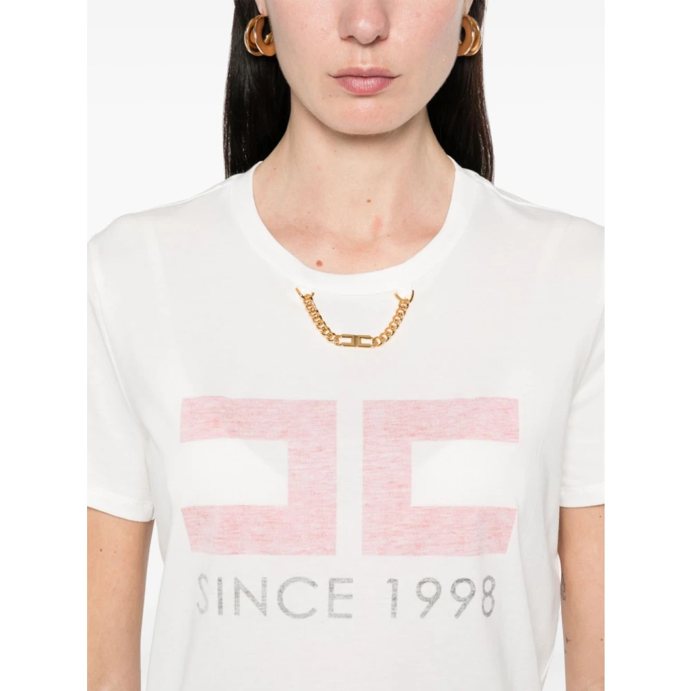 Elisabetta Franchi Wit T-shirt met Logoprint NorHeren Pasvorm White Dames