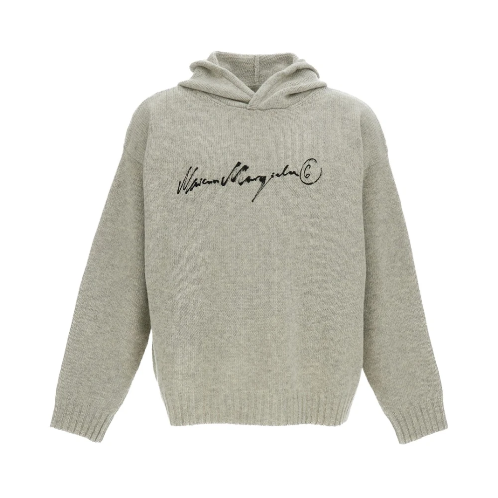Mm6 Maison Margiela Men's Beige Wool-Blend Hooded Jumper - Hoodies - L - Sweatshirts & Hoodies