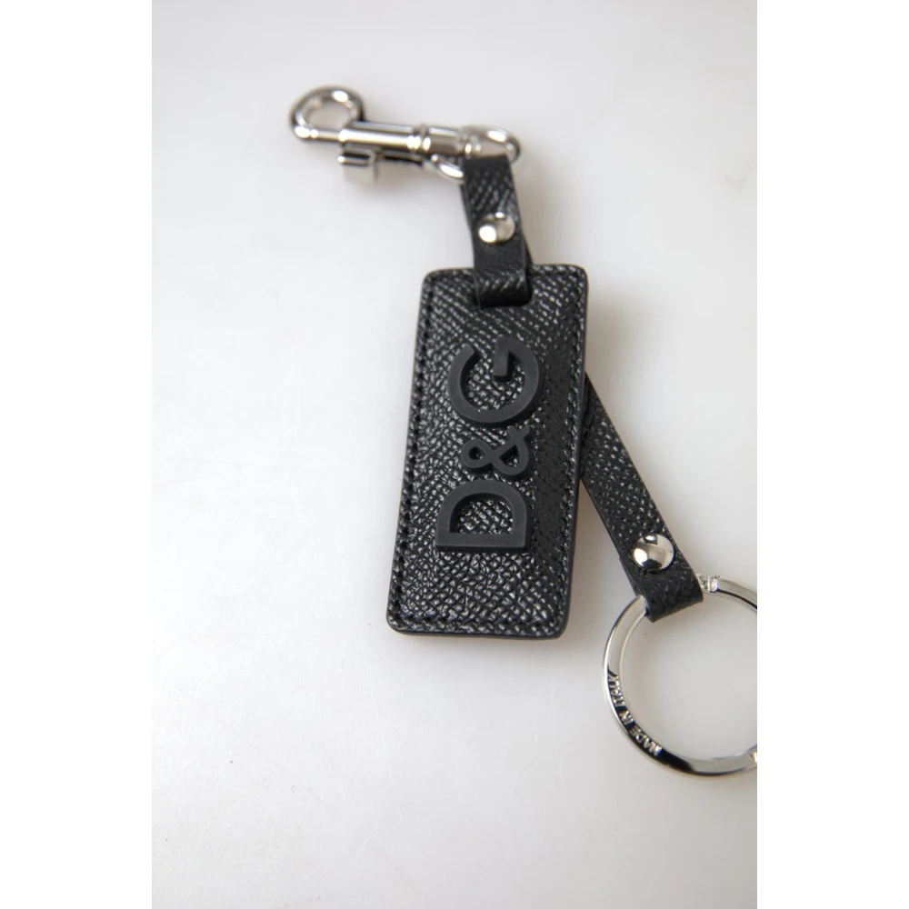 Dolce & Gabbana Zwarte Leren Sleutelhanger met Zilveren Details Black Heren