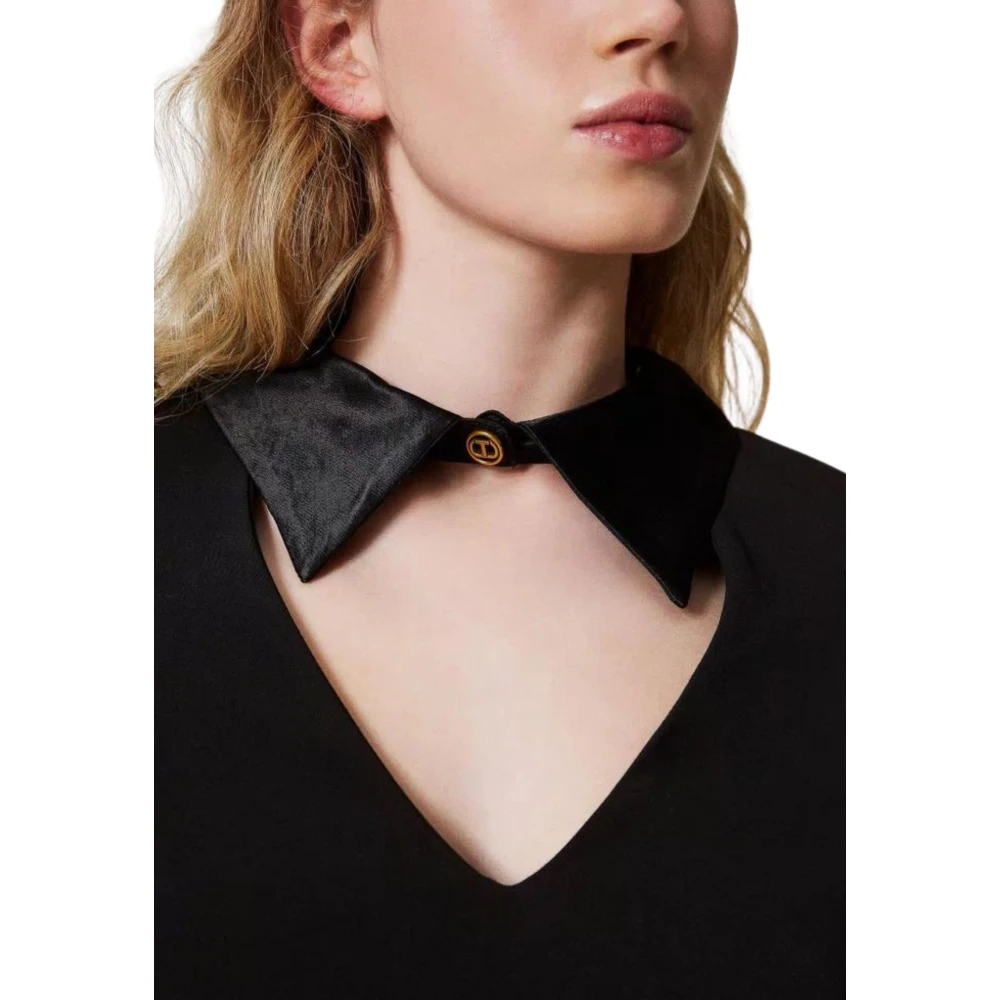 Twinset Zwarte Crêpe Jurk V-Hals Lange Mouw Black Dames