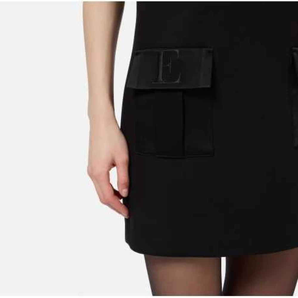 Elisabetta Franchi Mouwloze Satijnen Achterzakken Jurk Black Dames