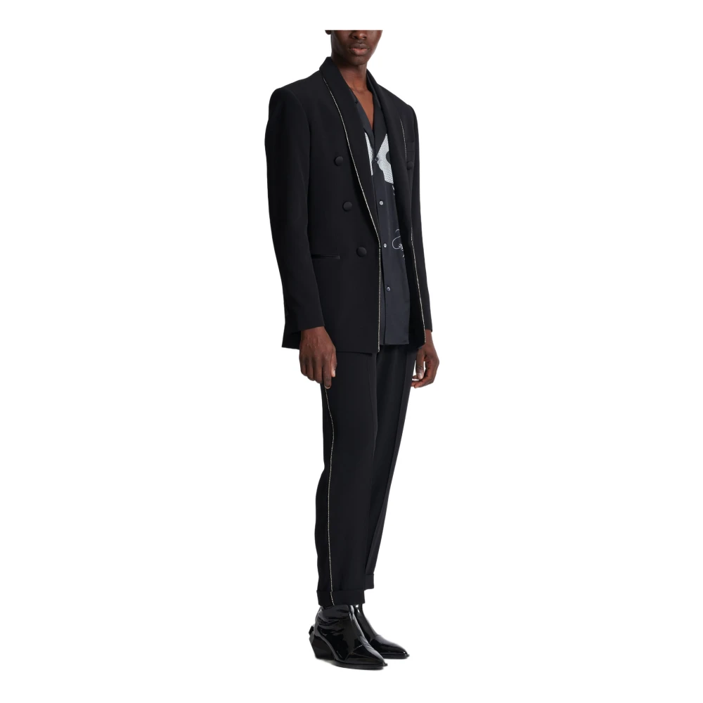 Balmain Shawl Collar Crepe Jacket with Strass Black Heren