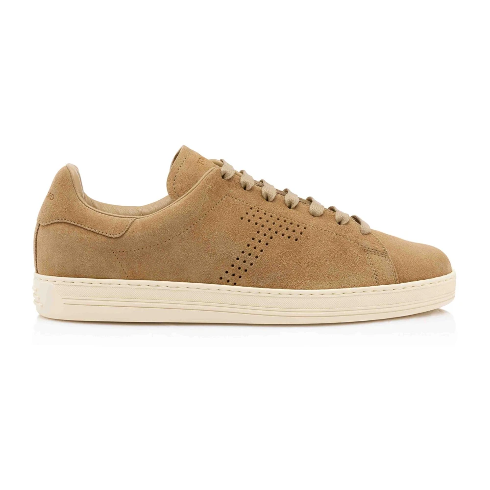 Tom Ford Beige Sneakers Lyx Perforerad T-logotyp Beige, Herr