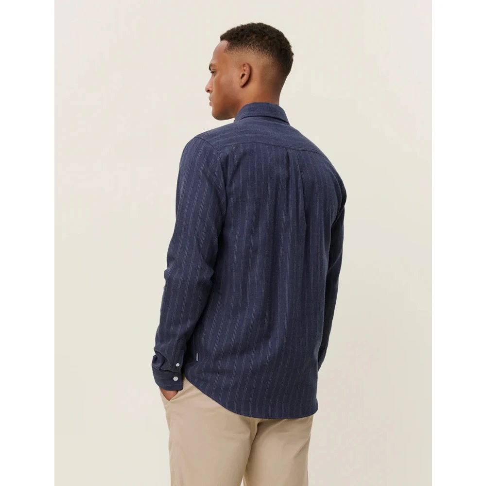 Les Deux Woestijn Streep Shirt Donker Marineblauw Ivoor Blue Heren